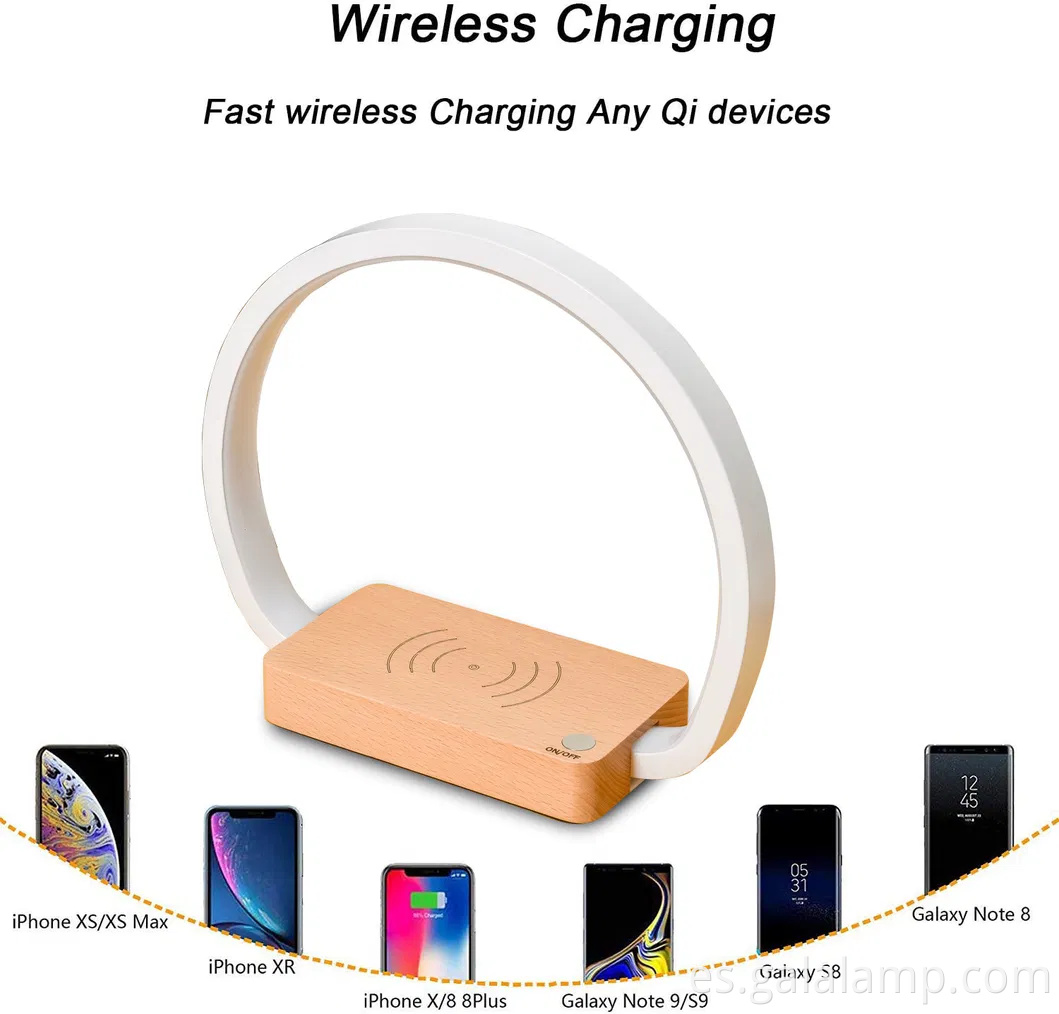 Lámpara de noche moderna del sensor táctil con cargador inalámbrico y puerto USB